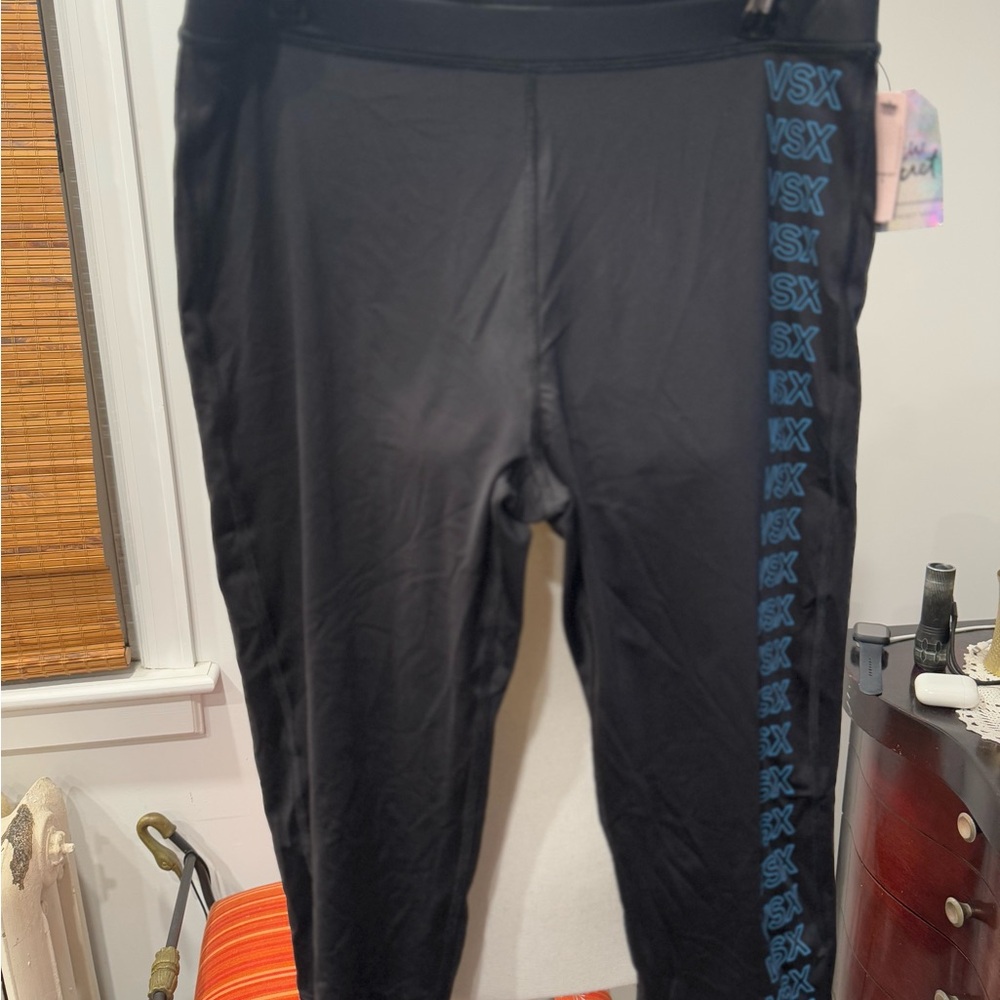 Victoria's Secret Black Leggings with Blue Logo